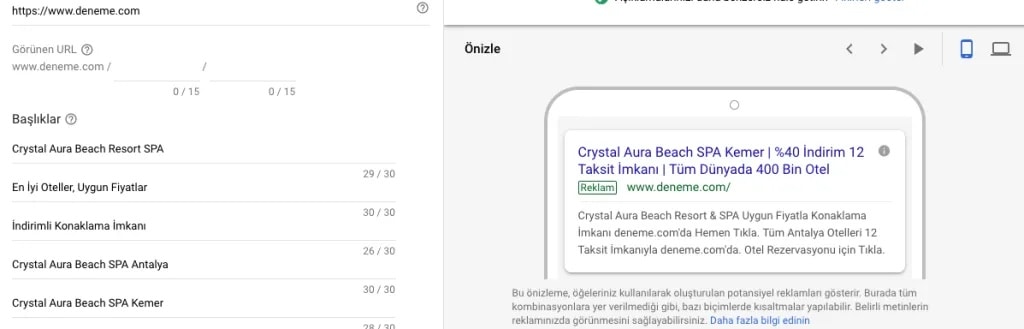 Duyarlı Arama Ağı Reklamlarında Sabitleme Özelliğini Kullanmak